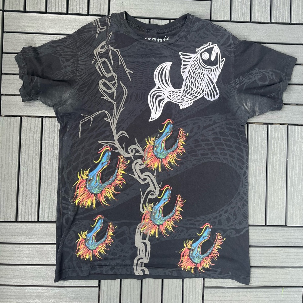 y2k Dragon and Skulls Grunge Affliction Style Size XL Tee. Humanity